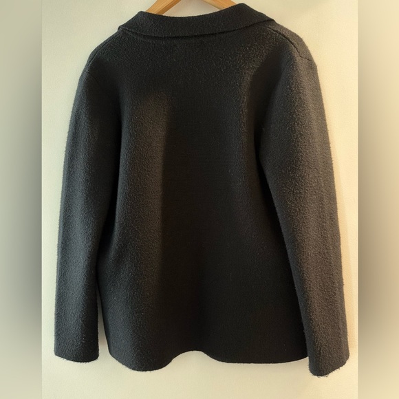 Chic Black Fuzzy Cardigan with Collar - Picture 3 of 5